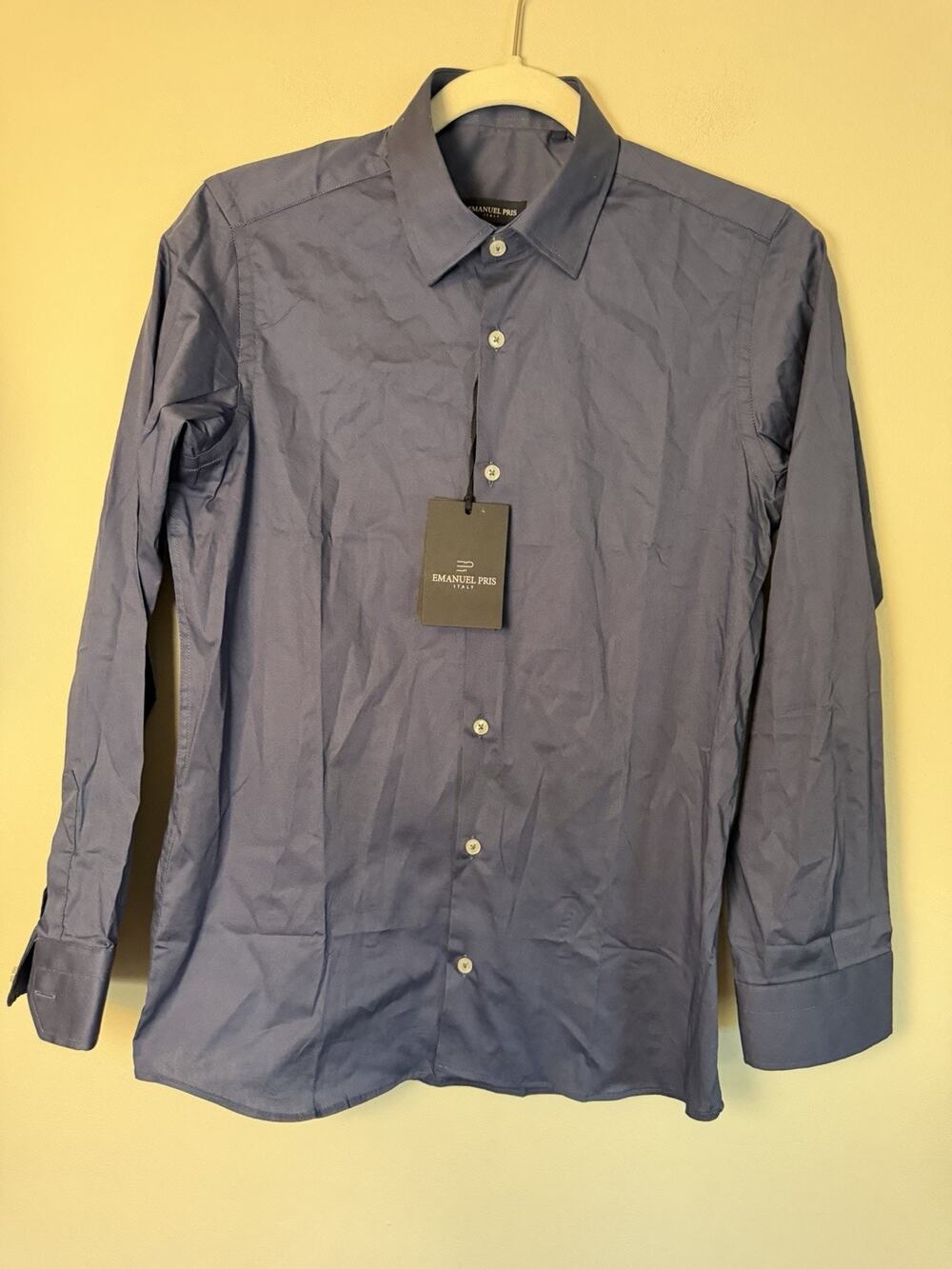 Emanuel Pris Italy Big Boys Button Shirt Blue Italian Sz 44 NWT